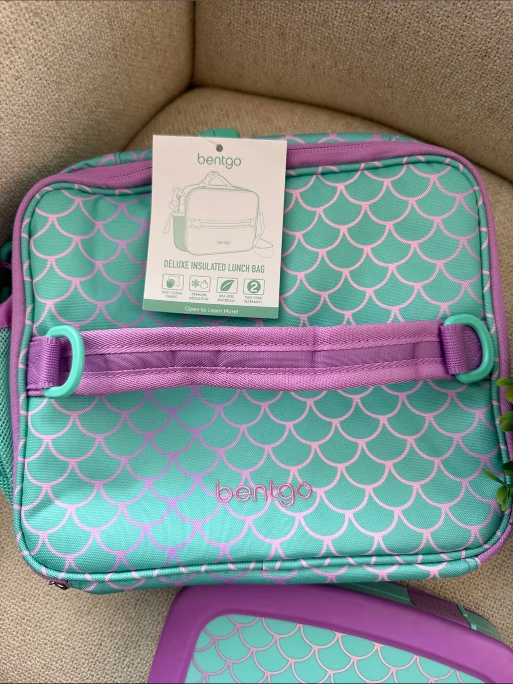bentgo Kids Insulated Lunch Bag & Bento Box- Aqua Mermaid with Purple Trim